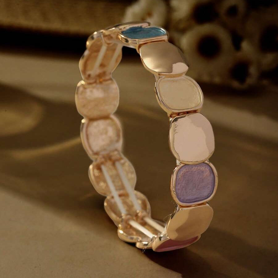Elegant Oval Glossy & Matte Design Elastic Zinc Alloy Bracelet