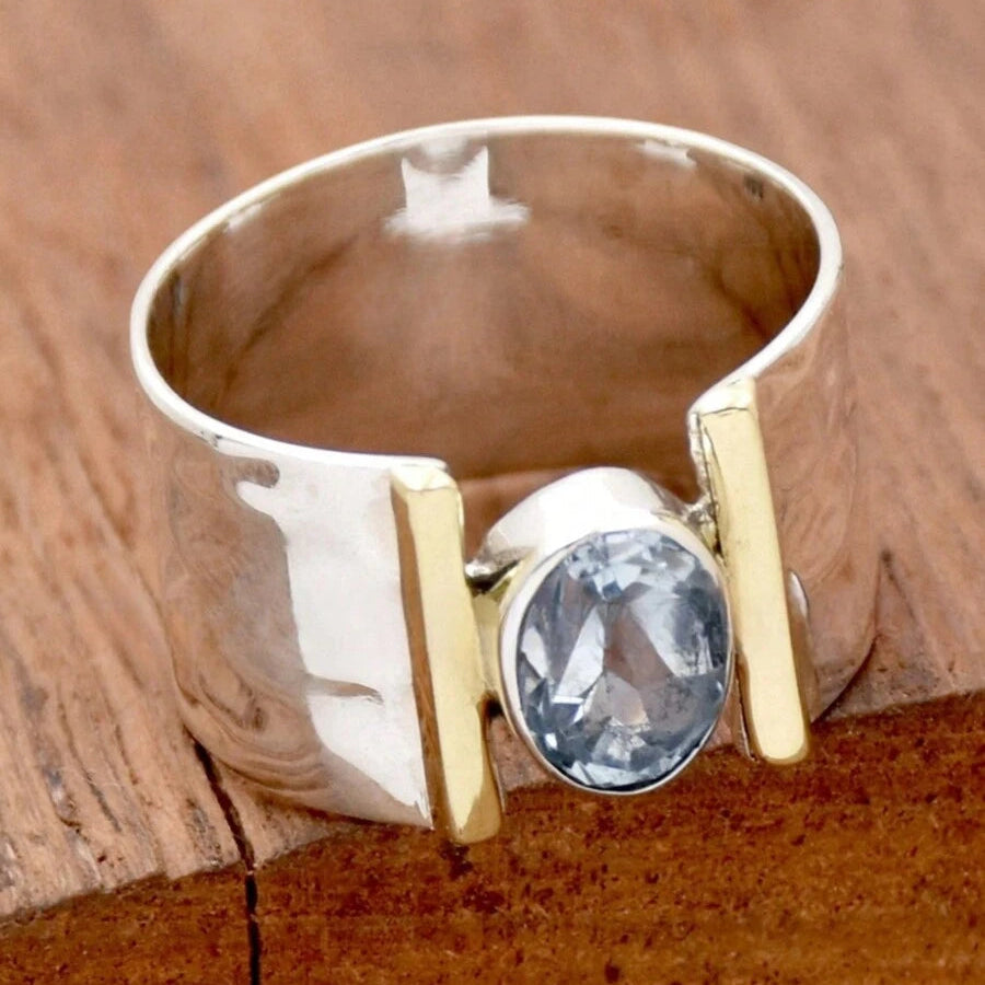 Elegant Retro Blue Cubic Zirconia Silver Plated Ring