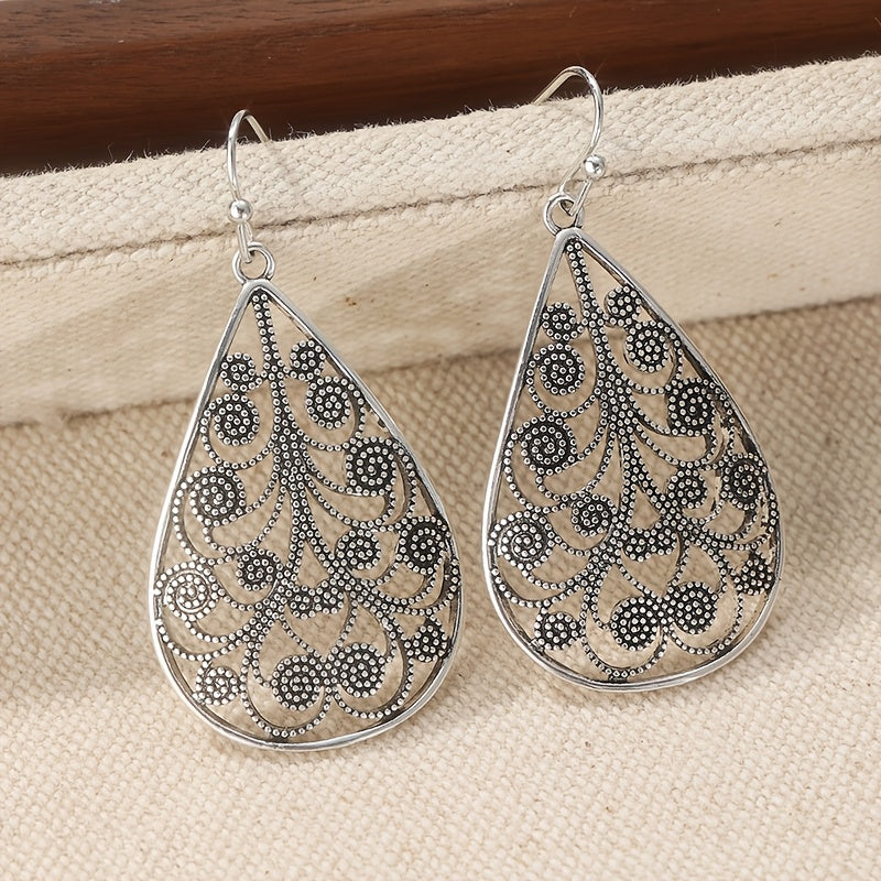 Elegant Retro Teardrop Ethnic Style Threaded Print Earrings