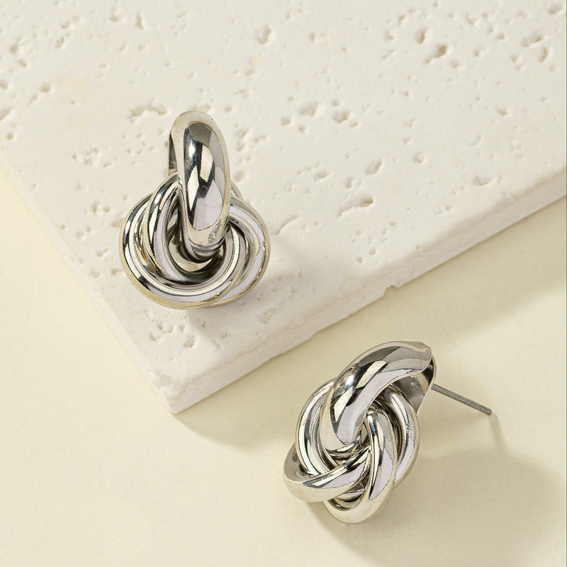 Elegant Silver Plated Geometric Interlocking Hoop Earrings