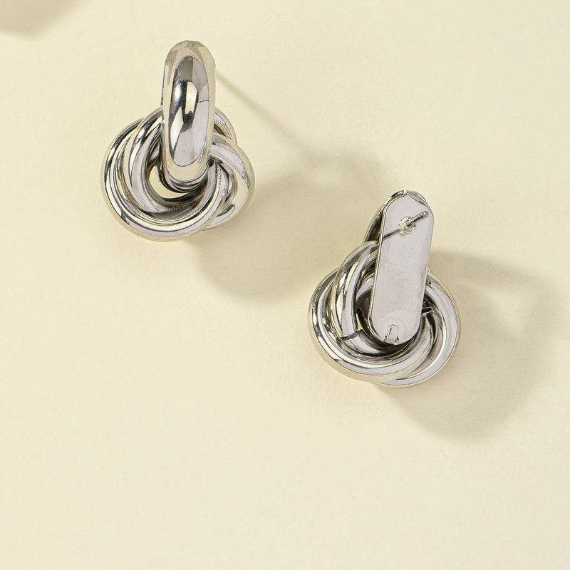 Elegant Silver Plated Geometric Interlocking Hoop Earrings
