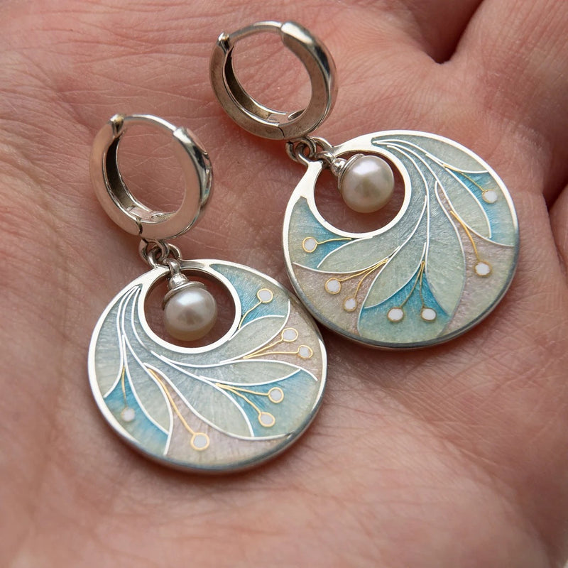 Elegant Silver Plated Romantic Pearl Disc Drop Earrings
