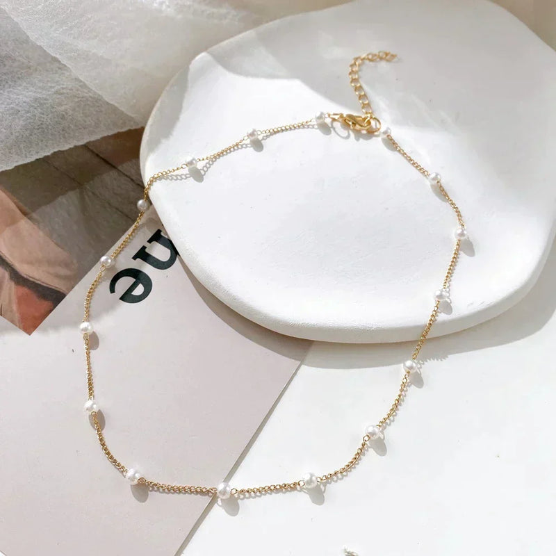 Elegant Small Pearl Gold Plated Necklace