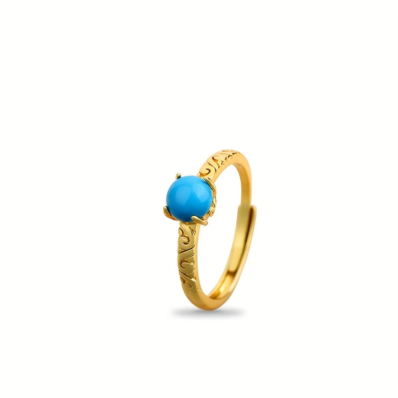 Elegant Smooth Turquoise Gemstone Golden Band Ring