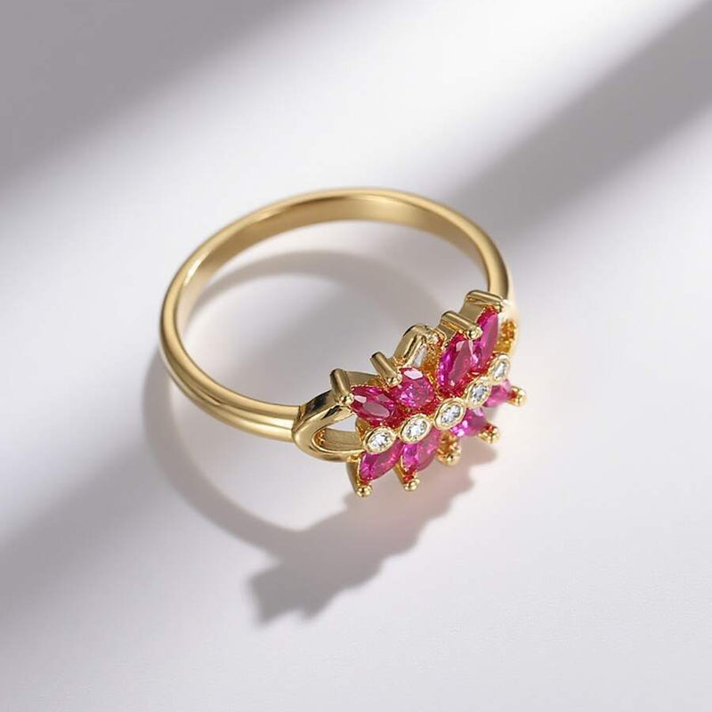 Elegant Vintage Design Cubic Zirconia Ruby Flower Wrap Ring Ring