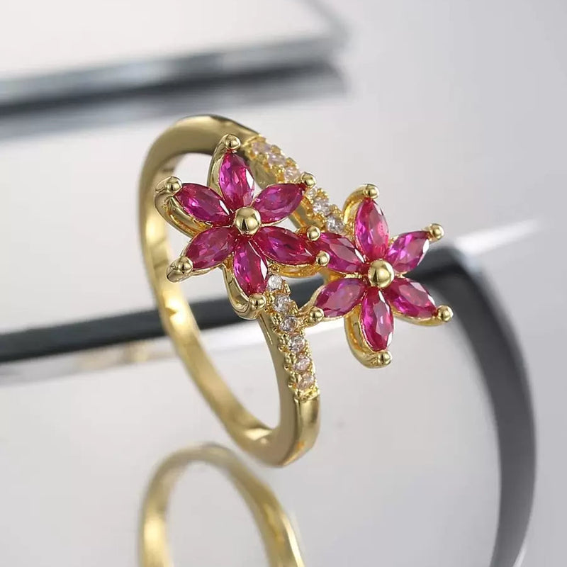 Elegant Vintage Design Cubic Zirconia Ruby Flower Wrap Ring Ring