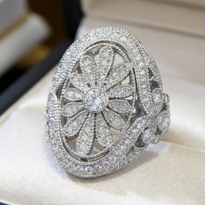Elegant Vintage Sparkling Full Zirconia Sunflower Ring