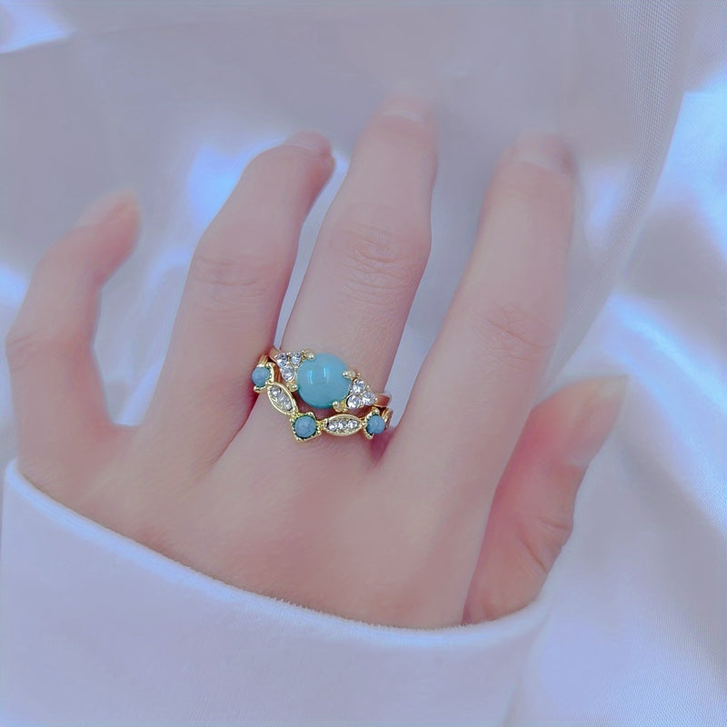 Elegant Vintage Turquoise Statement Gold Plated Ring