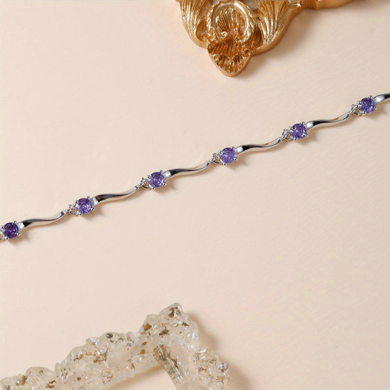 Elegant Wavy Purple Synthetic Zirconia Bracelet
