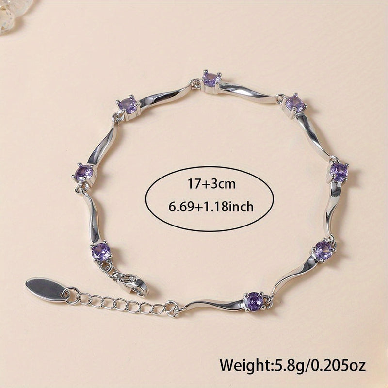 Elegant Wavy Purple Synthetic Zirconia Bracelet