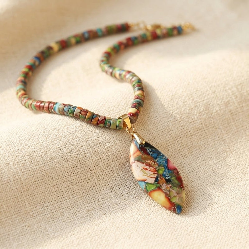 Ethnic Colorful Natural Pendant Beaded Necklace