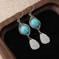 Elegant Retro Wire-Wrapped Turquoise Metal Pendant Earrings