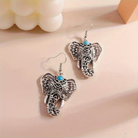 Vintage Turquoise Elephant Silver Plated Boho Drop Earrings