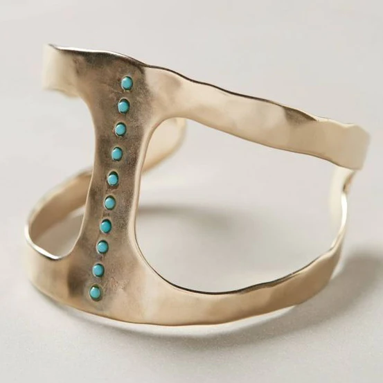 Vintage Handcrafted Turquoise Dot Cuff Ring