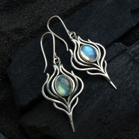 Vintage Bohemian Moonstone Leaf Drop Earrings