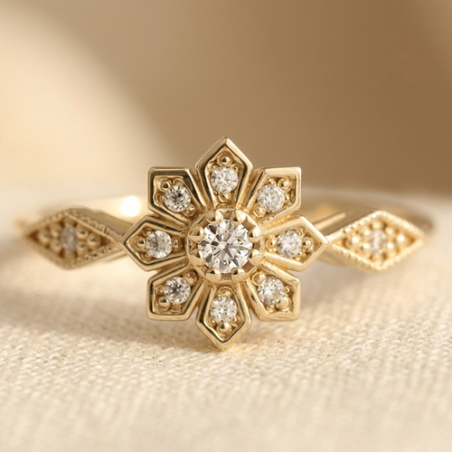 1pc Vintage French Style Cubic Synthetic Zirconia Flower Ring For Women Micro Pave Inlaid Synthetic Zirconia Petals Sparkling Valentines Gift Wedding Anniversary Jewelry Elegant Daily Wear Statement Ring