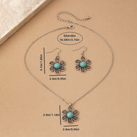 Vintage Boho Turquoise Flower Earrings Necklace Jewelry Set