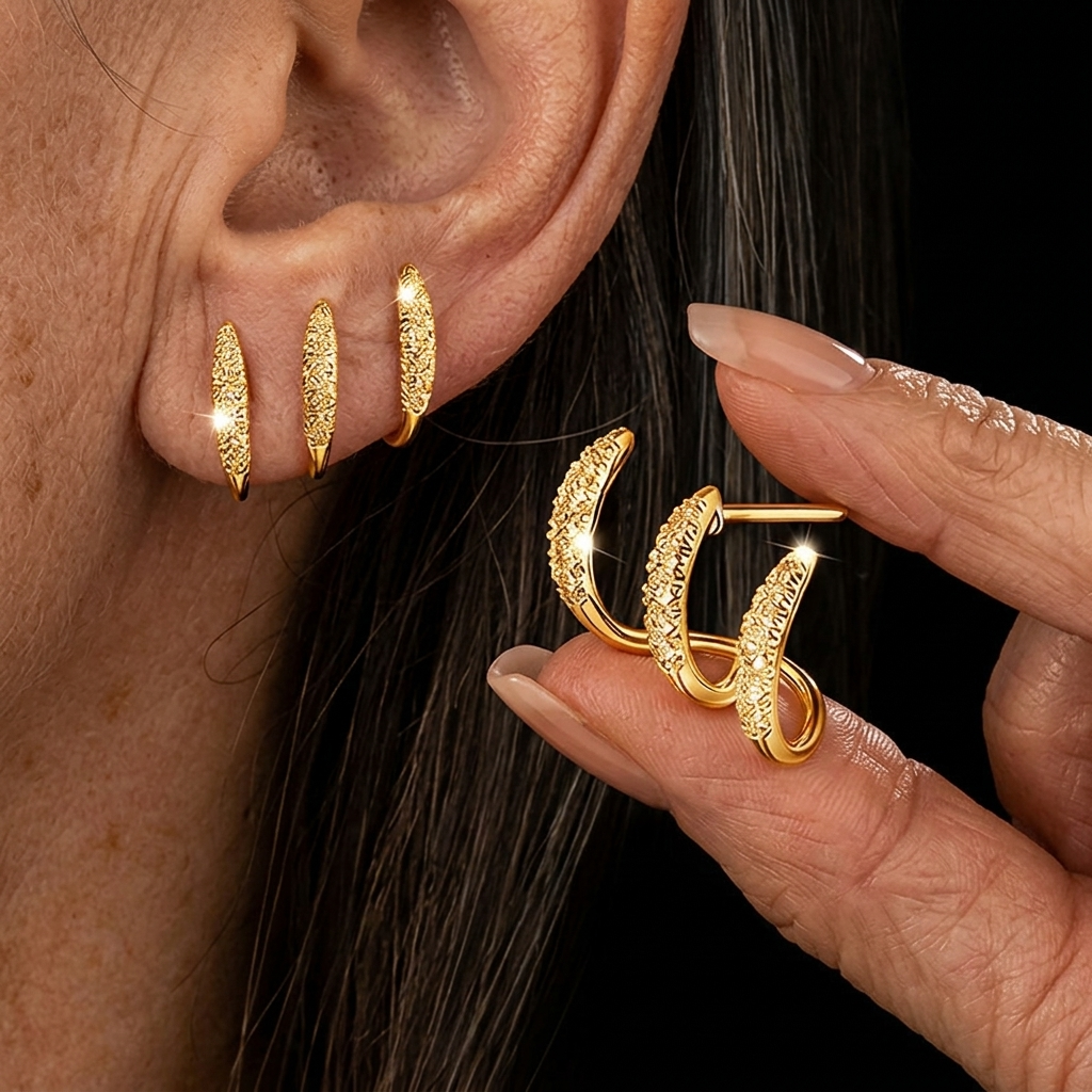 A Pair Of 18k Gold Plated Women Prong Curved Earrings Featuring A Sparkling Luxurious Design And A Are Perfect For Casual Attire Music Festivals And A Of Other Occasions An Ideal Gift For Women And Hypoallerge