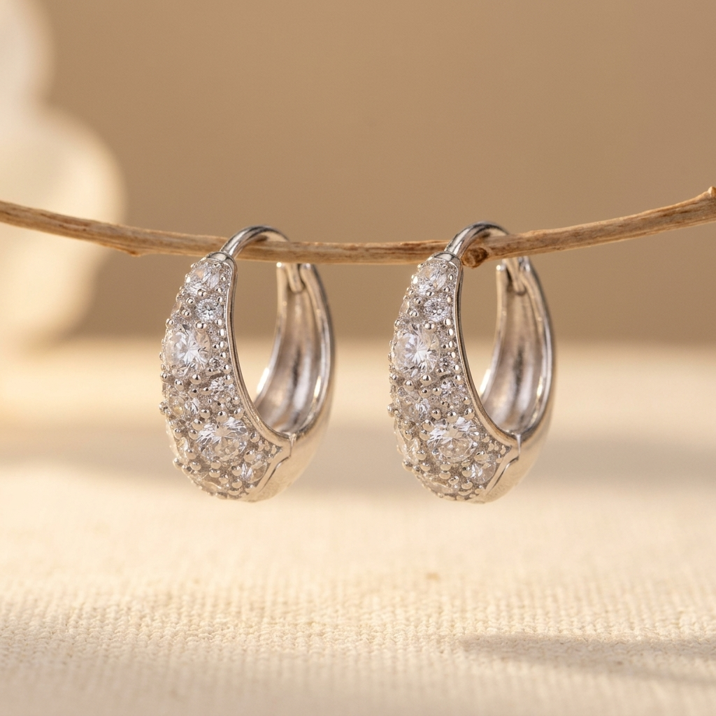 925 Sterling Silver Elegant Moissanite Floral Hoop Earrings In Plated