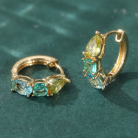 French Style Blue Green Zirconia Circular Earrings