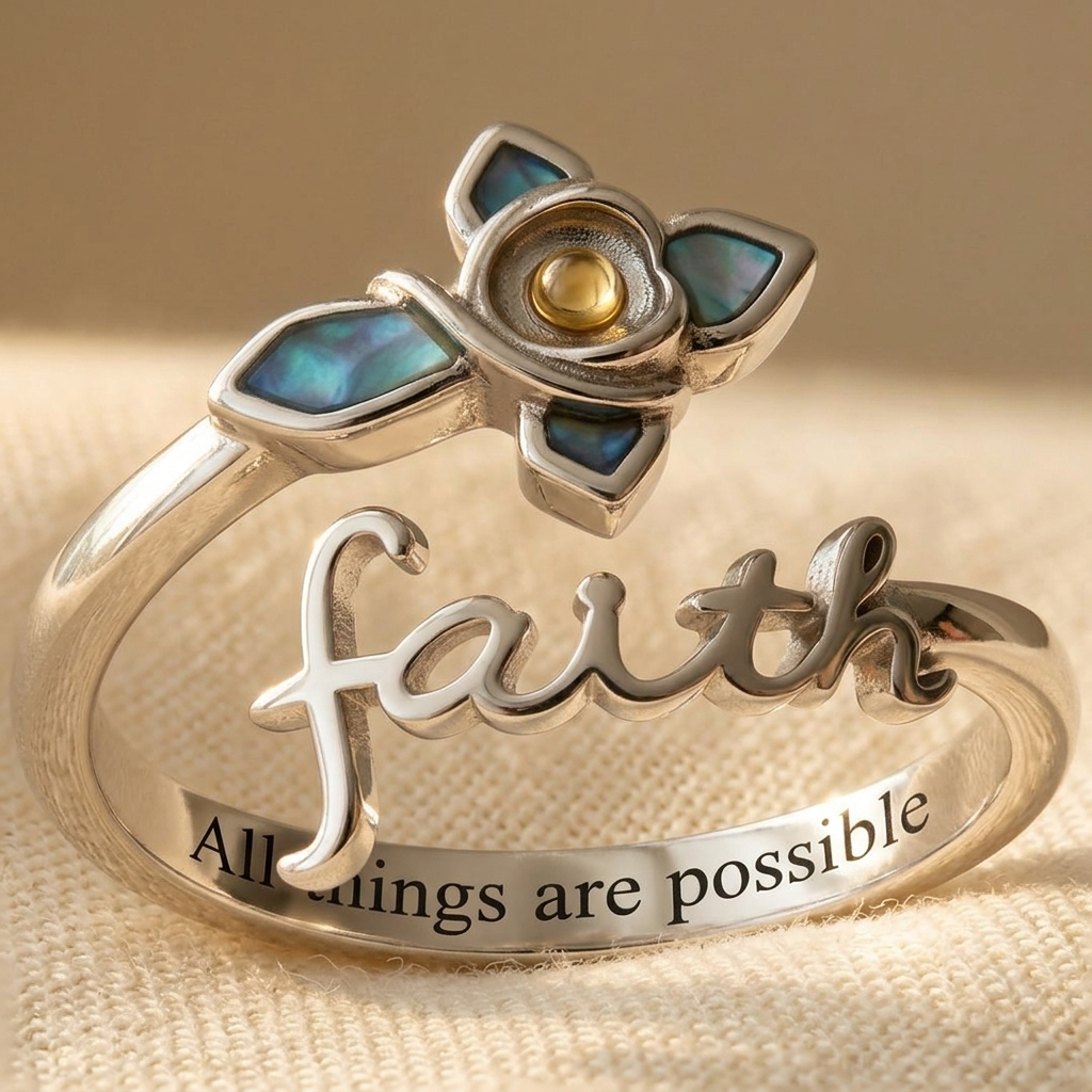 Ring - Wholesale 925 Sterling Silver Faith Cross Mustard Seed Abalone Shell A