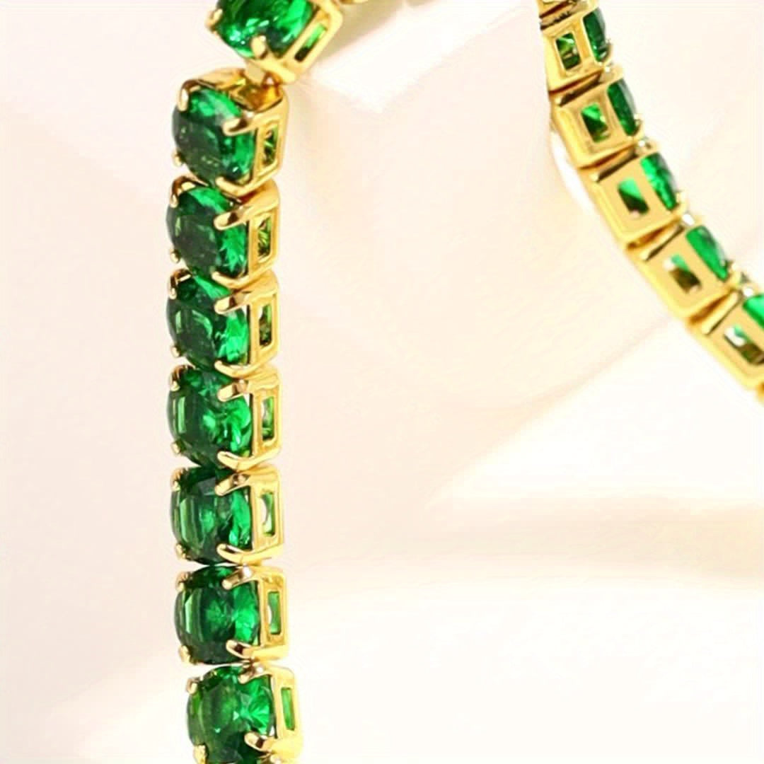 Bohemian Emerald Green Zirconia Gold Plated Tennis Bracelet