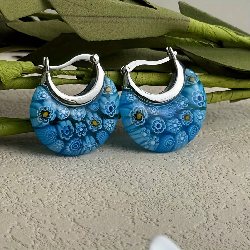 Colorful Millefiori Half-Hoop Earrings