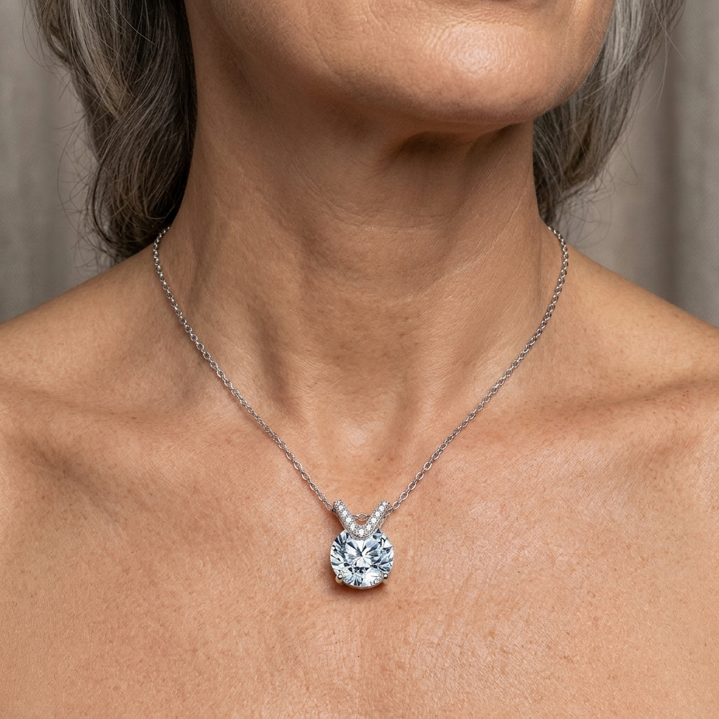 925 Sterling Silver Elegant Solitaire Moissanite Necklace With Silver