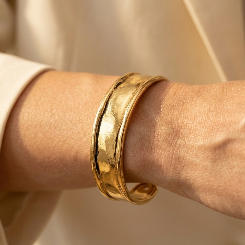 Gold Distressed Minimalist Open Cuff Bracelet