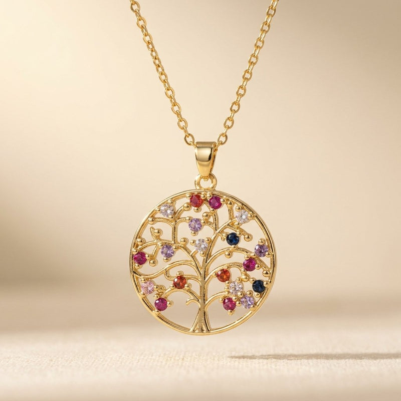 Gold Filigree Colorful Stone Tree Necklace