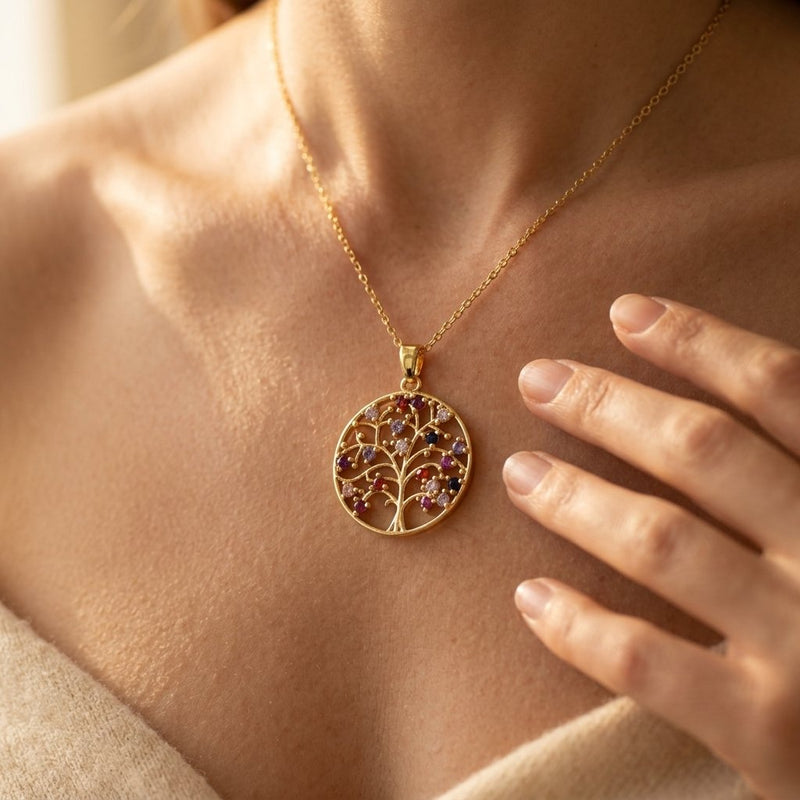 Gold Filigree Colorful Stone Tree Necklace