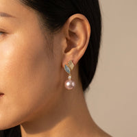 Gold Leaf Pearl Drop Dangle Earrings