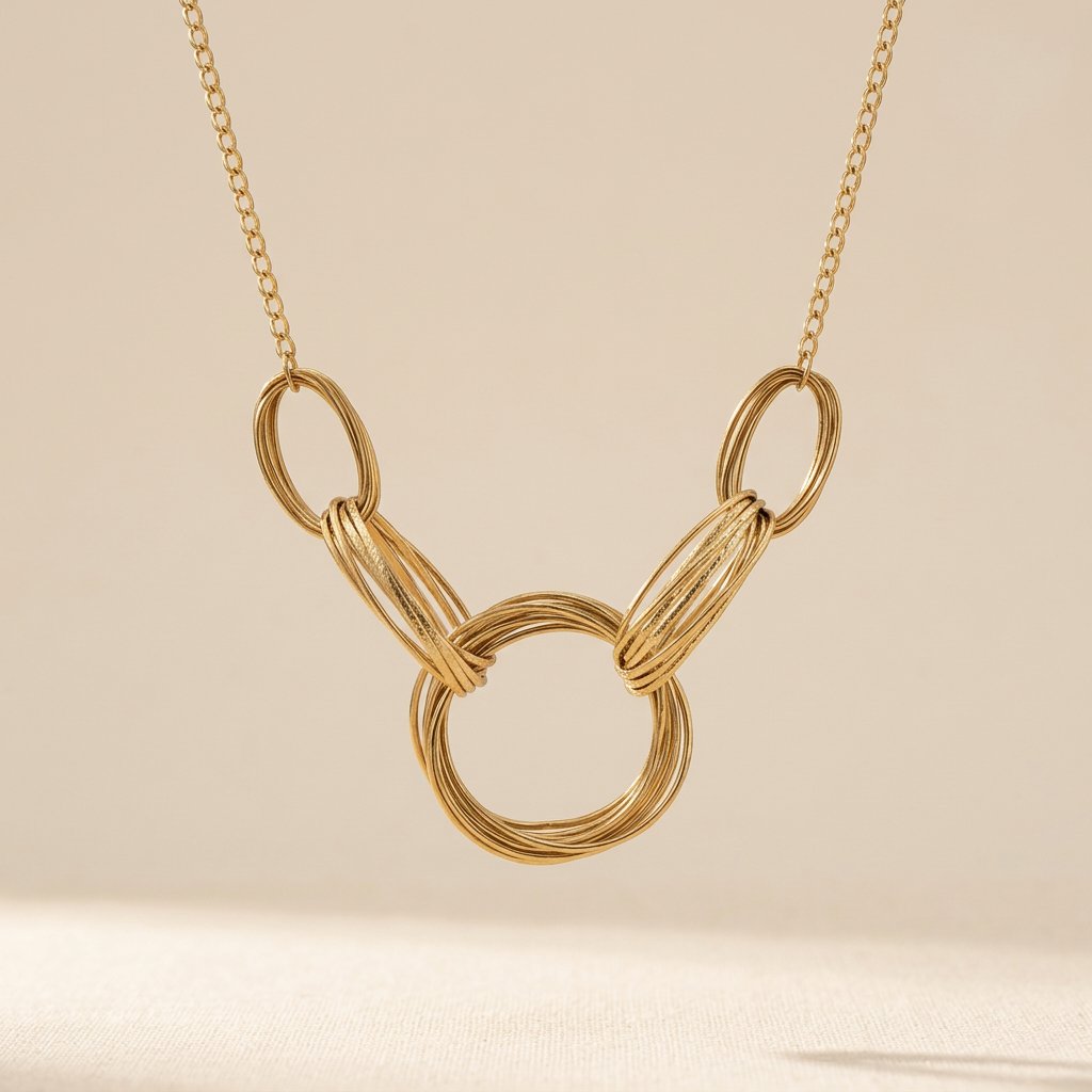 Gold Multi Wire Twisted Circle Necklace