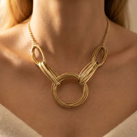 Gold Multi Wire Twisted Circle Necklace