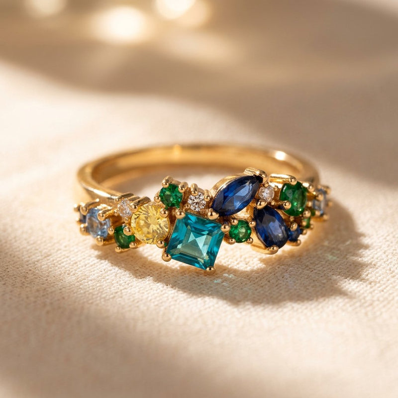 Gold Multistone Cluster Cocktail Ring