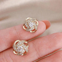 Gold Spiral Floral Crystal Stud Earrings