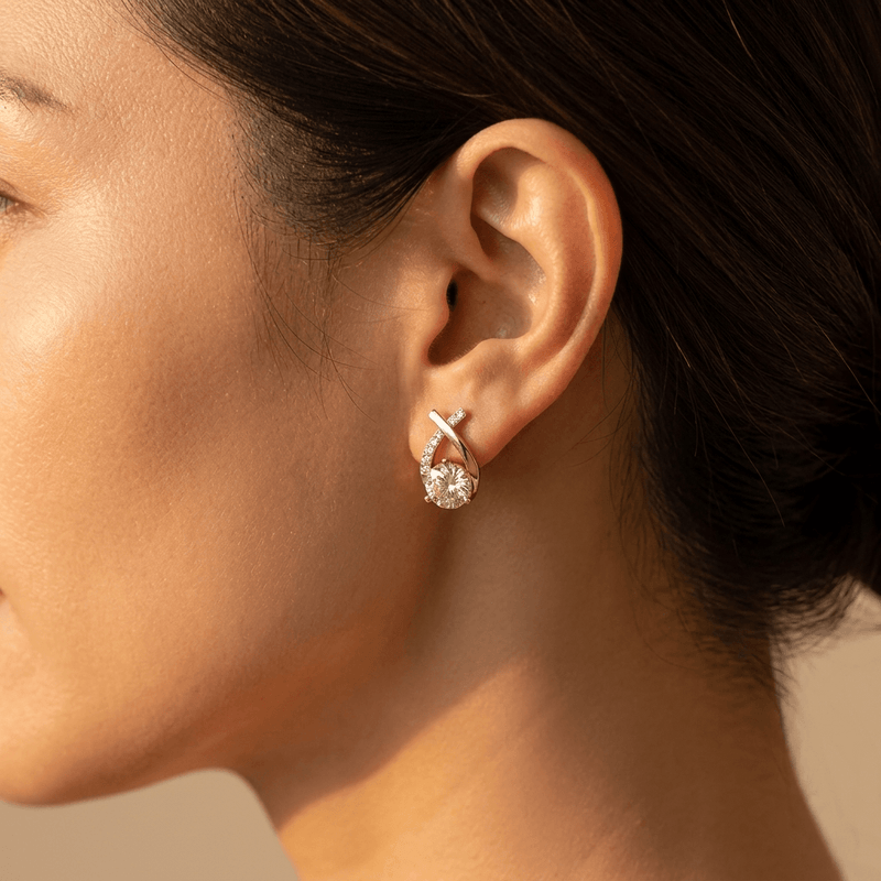Gold Teardrop Champagne Cubic Zirconia Stud Earrings