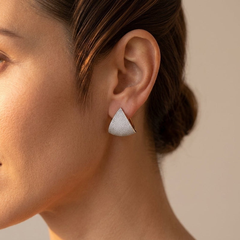 Gold Triangle Pave Silver Charm Earrings