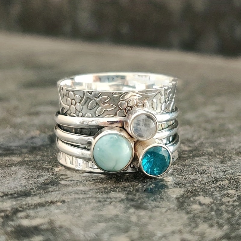 Handcrafted Multi-Stone Silver Band Ring