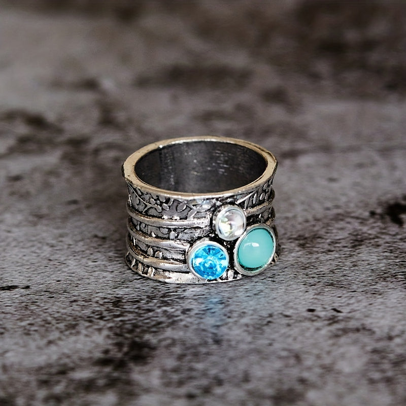 Handcrafted Multi-Stone Silver Band Ring