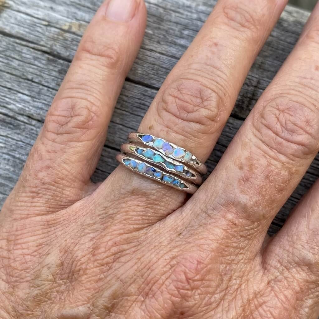 Vintage Layered Blue Stone Silver Ring