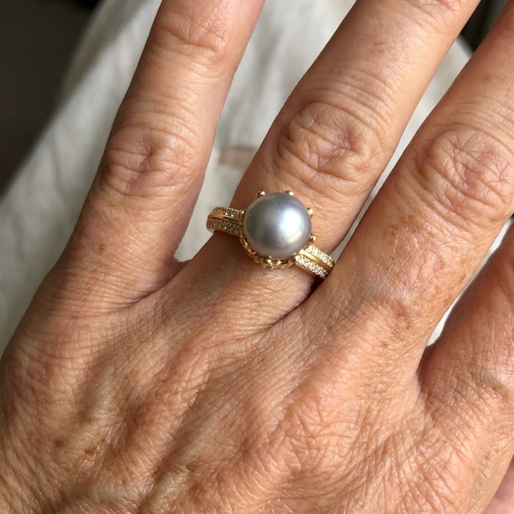 Art Deco Pearl Solitaire Gold Ring