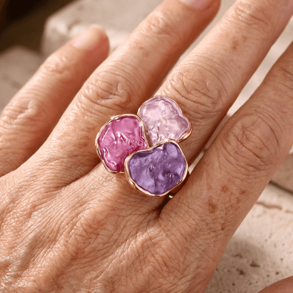 Bohemian Enamel Geometrical Irregular Square Ring