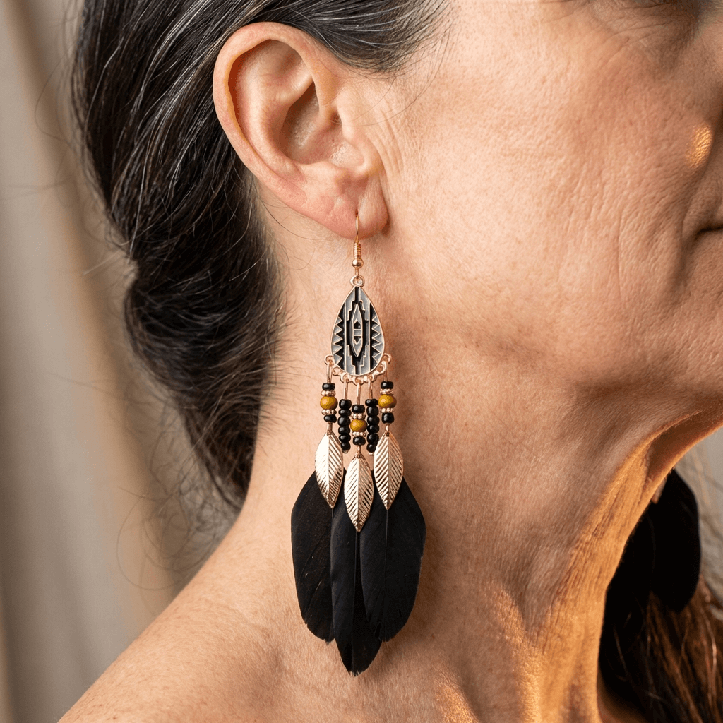 Bohemian Exaggerated Retro Style Feather Earrings