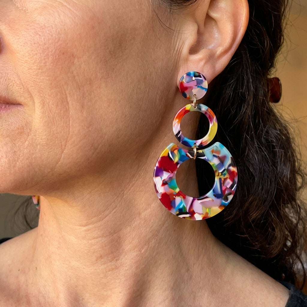 Vintage Inspired Colorful Resin Teardrop Statement Earrings