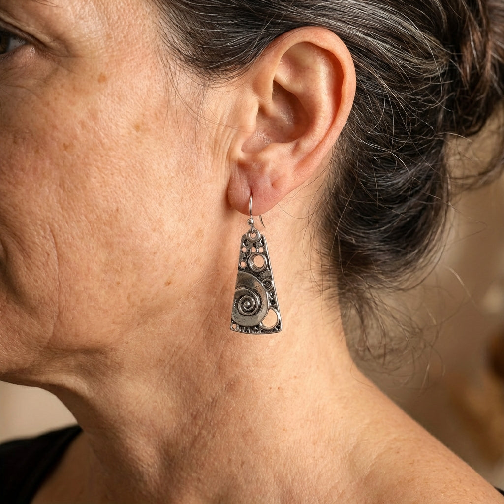 Bohemian Geometric Spiral Engraved Ethnic Drop Earrings