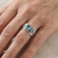 Minimalist Retro Design Geometric Blue Zirconia Ring