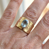 Bohemian Vintage Hammered Light Blue Zircon Ring