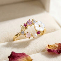 Elegant Flower Faux Pearl Micro Inlaid Zirconia Butterfly Ring