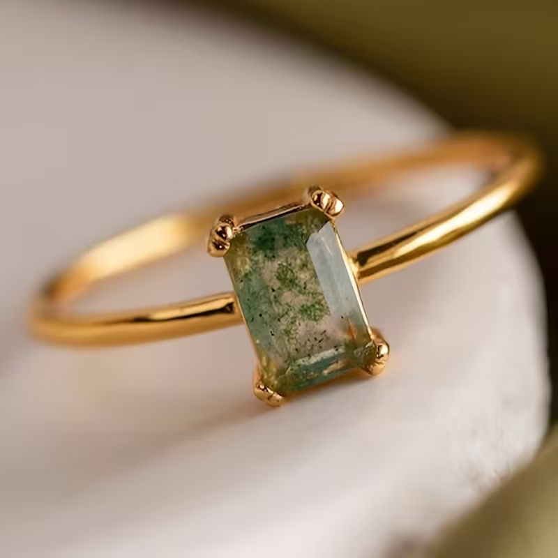 Moss Agate Stone Fine Ring